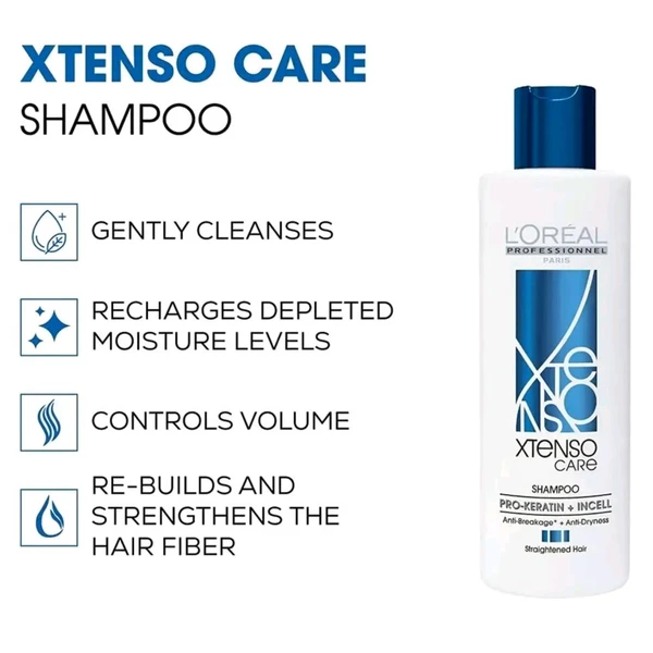 Loreal Professionnel Xtenso Care Shampoo For Straightened Hair, 250 ML |Shampoo for Starightened Hair|Shampoo with Pro Keratin Incell technology - 250 ML