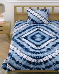 Hand Craft Tie And Dye Pure Cotton 100% Fast Color Single Bedsheet with 1 Pillow Cover - 60 X 90 Inch