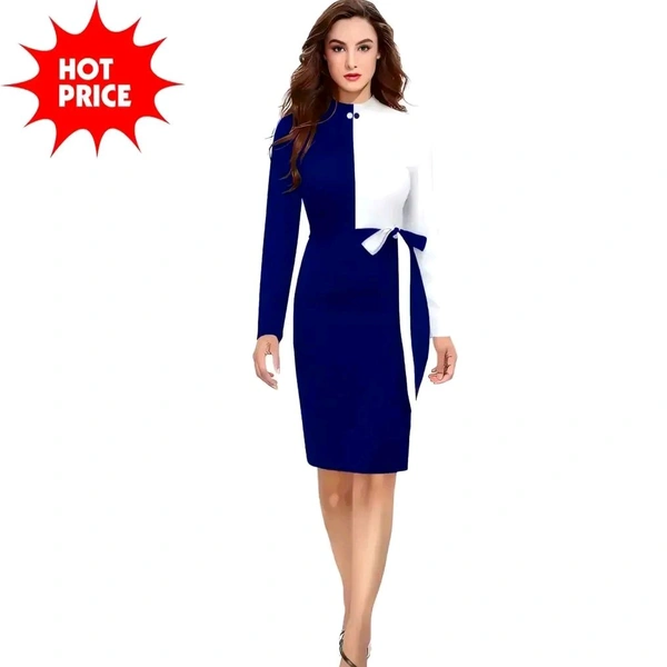 ZELZIS Woman's Bodycon Dress - Navy Blue, XL