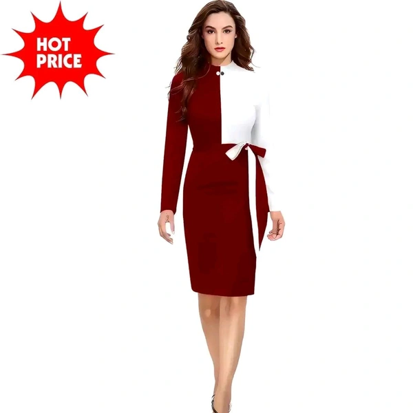 ZELZIS Woman's Bodycon Dress - Maroon, L