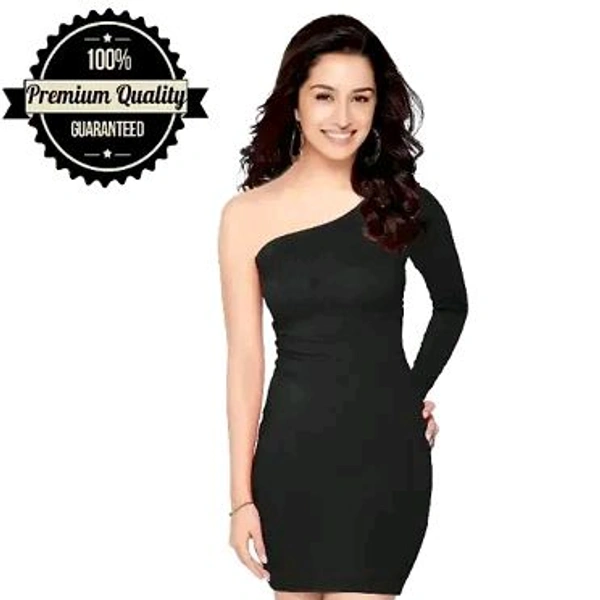 ZELZIS Women Fency One Shoulder Bodycon Dress - Black, M