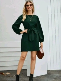 Vivient Women Elegant Elastic Sleeve Crepe Short Dress - Cyprus, XL
