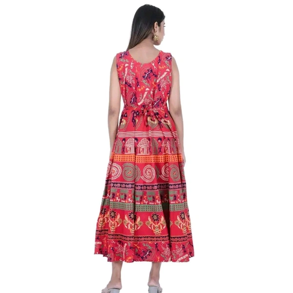 Rangun Presents Jaipuri Printed Long Women's Maxi one Piece Dress Free Size - Red, Free Size