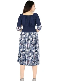 Charming Rayon Midi Length Dress For Women - Navy Blue, S