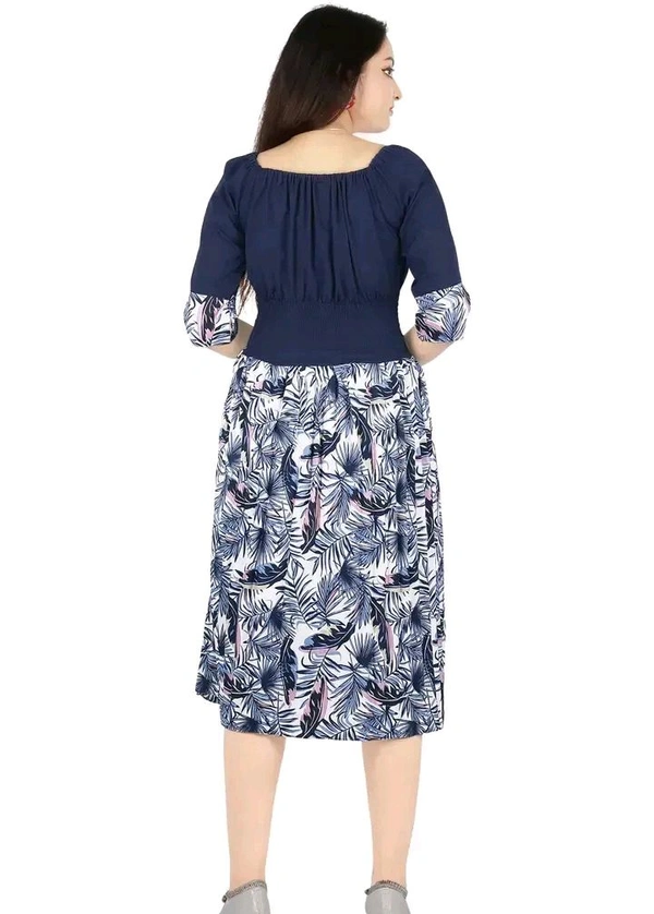 Charming Rayon Midi Length Dress For Women - Navy Blue, S