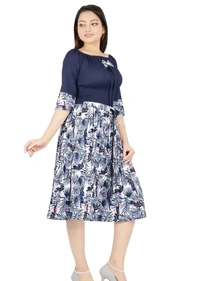 Charming Rayon Midi Length Dress For Women - Navy Blue, S