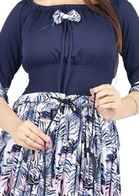Charming Rayon Midi Length Dress For Women - Navy Blue, S