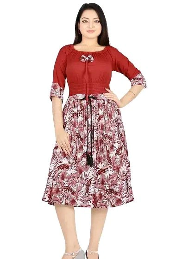Charming Rayon Midi Length Dress For Women - Red, M