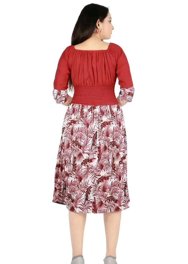 Charming Rayon Midi Length Dress For Women - Red, M