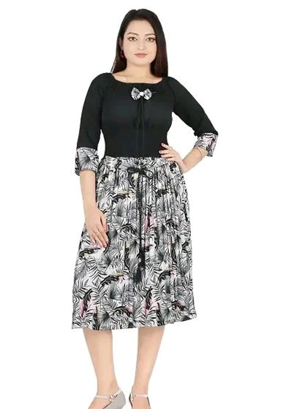Charming Rayon Midi Length Dress For Women - Black, L