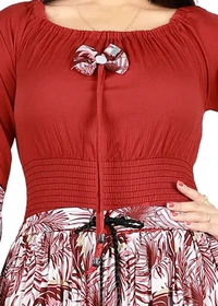Charming Rayon Midi Length Dress For Women - Red, XS
