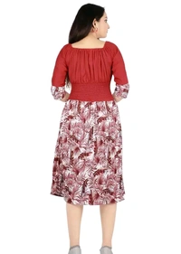 Charming Rayon Midi Length Dress For Women - Red, XS