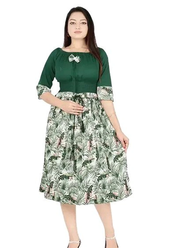 Charming Rayon Midi Length Dress For Women - Green, XS