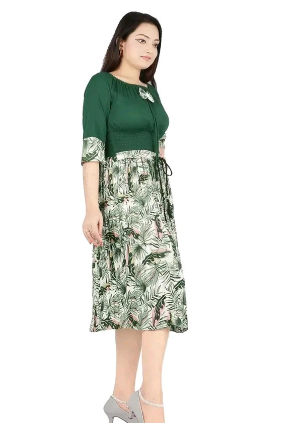 Charming Rayon Midi Length Dress For Women - Green, XS