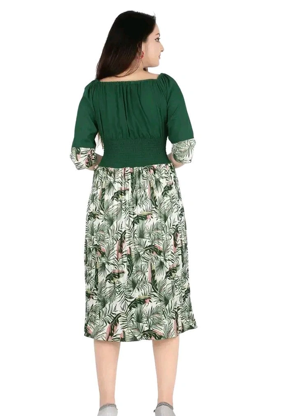 Charming Rayon Midi Length Dress For Women - Green, XS