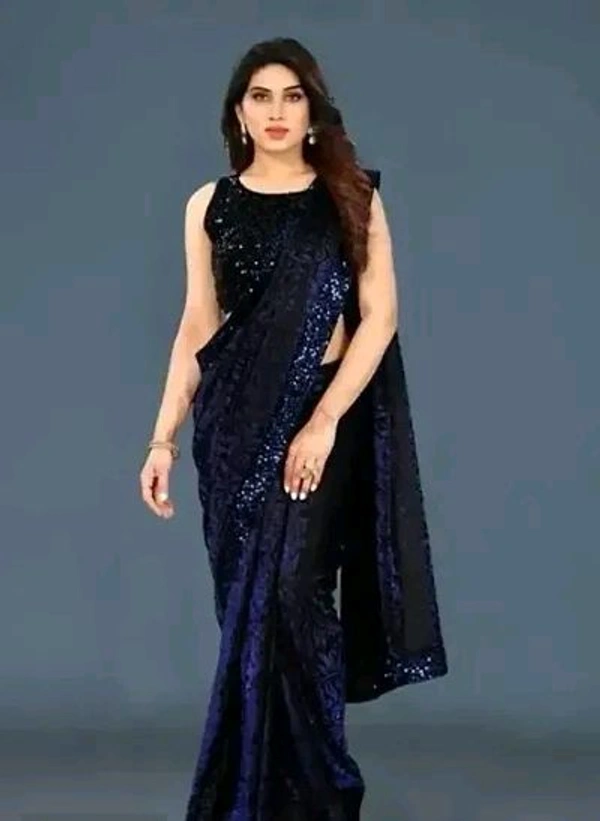 Trendy Lycra Embellished Sarees For Women - Navy Blue