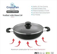 CROSS PAN  Non Stick Kadai With 3 Way Non Stick Coating 24Cm Induction And Gas Stove Compatible Aluminum Black Granite Finish