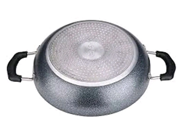 CROSS PAN  Non Stick Kadai With 3 Way Non Stick Coating 24Cm Induction And Gas Stove Compatible Aluminum Black Granite Finish