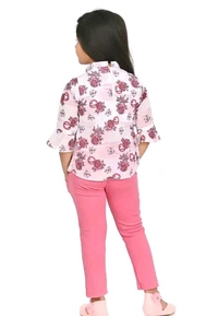 Sagun Dresses Pista Printed Beautiful Design Top and Trousers Set| Long Sleeve Top and Stretchable Bottom Set For Baby Girls, Kids - Pink Flamingo, 18-24 Months