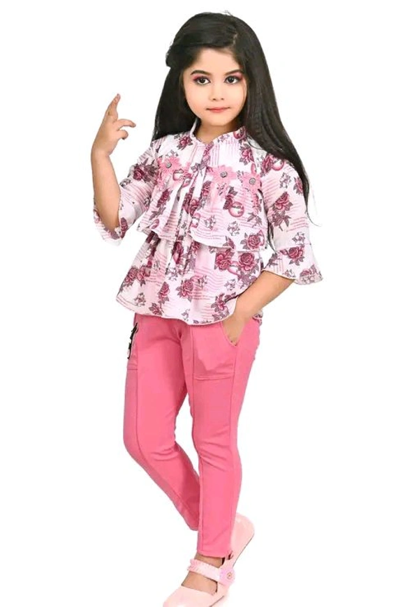 Sagun Dresses Pista Printed Beautiful Design Top and Trousers Set| Long Sleeve Top and Stretchable Bottom Set For Baby Girls, Kids - Pink Flamingo, 4-5 Yr