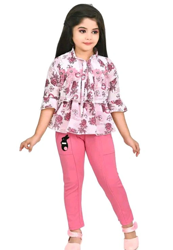 Sagun Dresses Pista Printed Beautiful Design Top and Trousers Set| Long Sleeve Top and Stretchable Bottom Set For Baby Girls, Kids - Pink Flamingo, 4-5 Yr