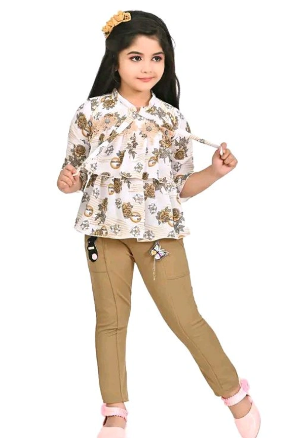 Sagun Dresses Pista Printed Beautiful Design Top and Trousers Set| Long Sleeve Top and Stretchable Bottom Set For Baby Girls, Kids - Raw Sienna, 18-24 Months