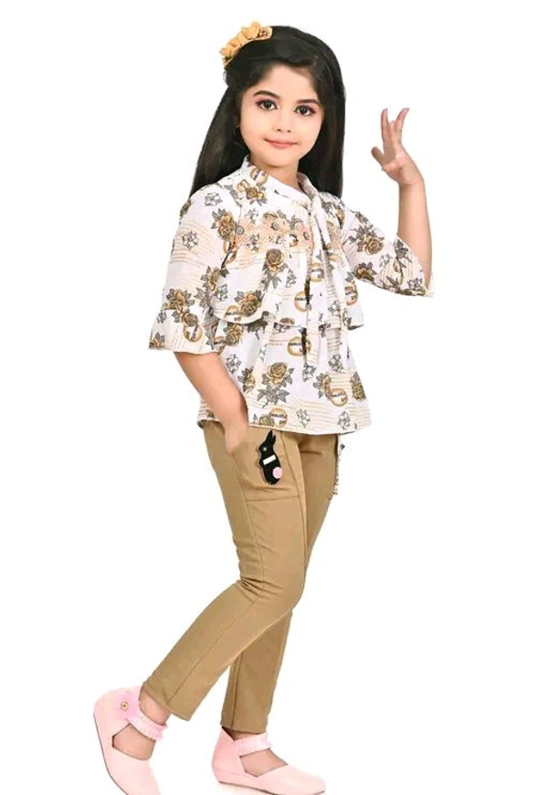Sagun Dresses Pista Printed Beautiful Design Top and Trousers Set| Long Sleeve Top and Stretchable Bottom Set For Baby Girls, Kids - Raw Sienna, 18-24 Months
