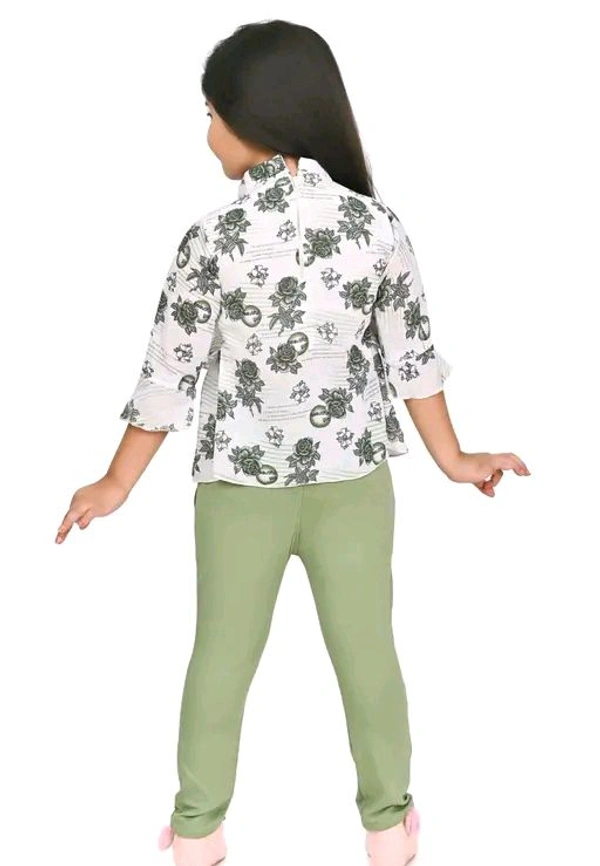 Sagun Dresses Pista Printed Beautiful Design Top and Trousers Set| Long Sleeve Top and Stretchable Bottom Set For Baby Girls, Kids - Snowy Mint, 5-6 Yr