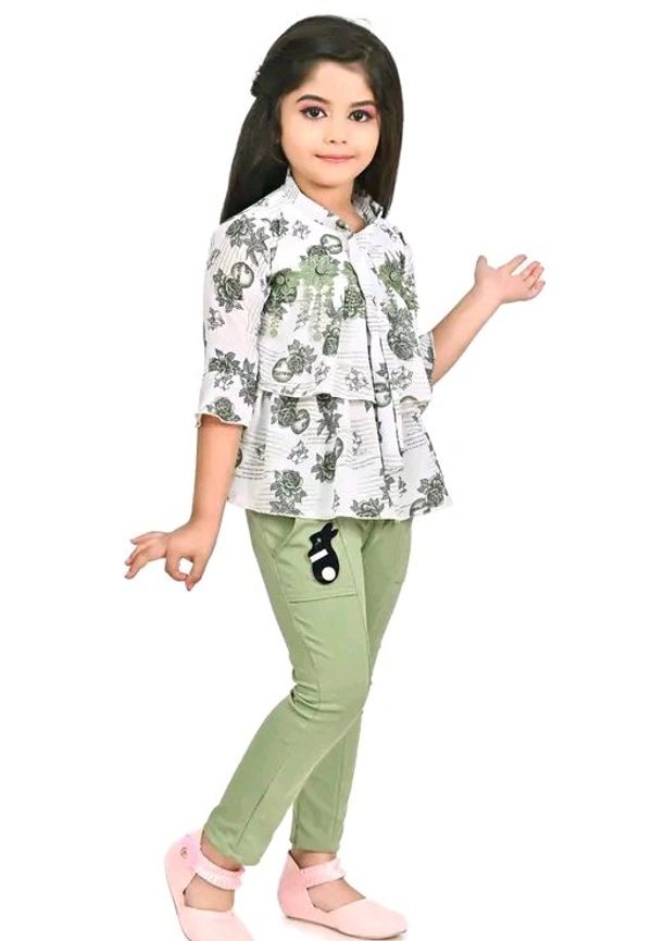 Sagun Dresses Pista Printed Beautiful Design Top and Trousers Set| Long Sleeve Top and Stretchable Bottom Set For Baby Girls, Kids - Snowy Mint, 8-9 Yr