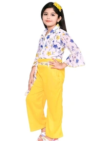 SAGUN DRESSES Chiffon Printed Top and Plazzo Top and Plazzo Sets for Kids' Perfect Party Look Dress - Yellow, 7-8yr