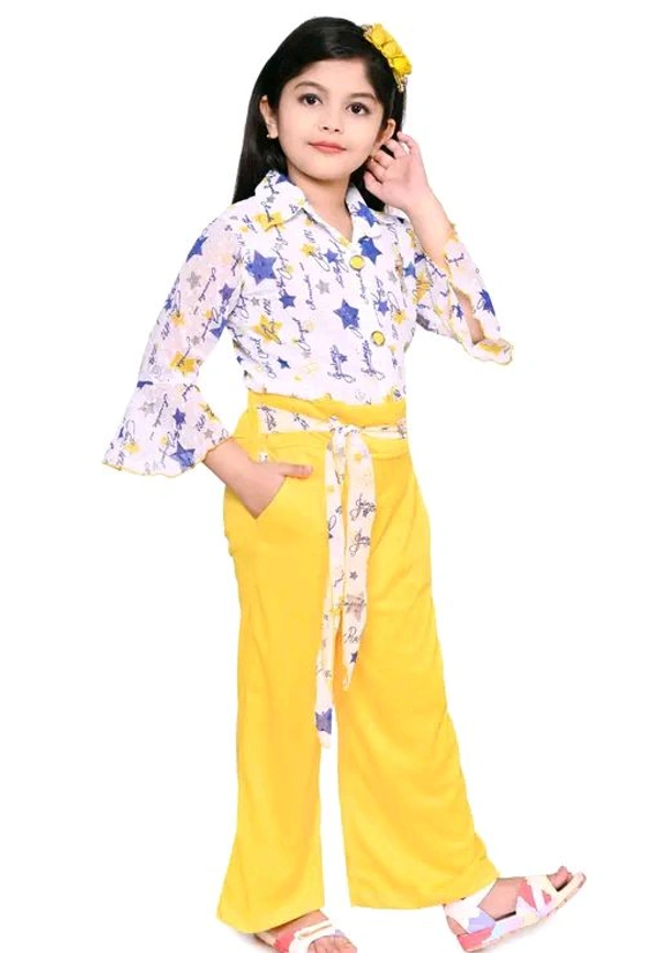 SAGUN DRESSES Chiffon Printed Top and Plazzo Top and Plazzo Sets for Kids' Perfect Party Look Dress - Yellow, 7-8yr