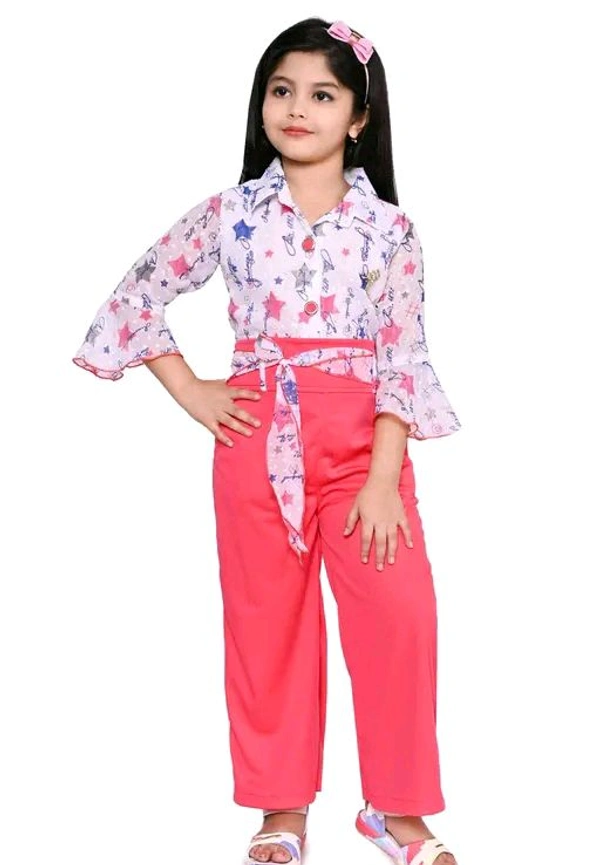 SAGUN DRESSES Chiffon Printed Top and Plazzo Top and Plazzo Sets for Kids' Perfect Party Look Dress - Red Orange, 5-6 Yr