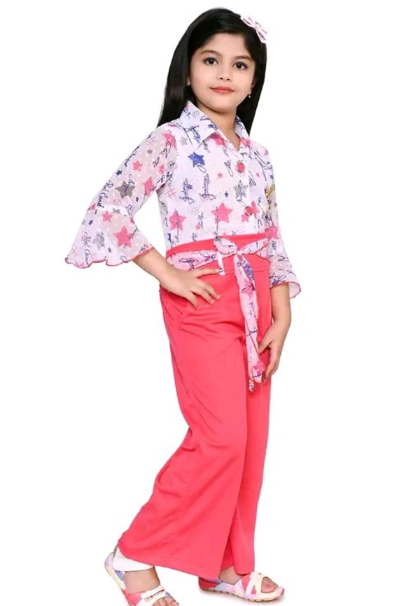 SAGUN DRESSES Chiffon Printed Top and Plazzo Top and Plazzo Sets for Kids' Perfect Party Look Dress - Red Orange, 5-6 Yr