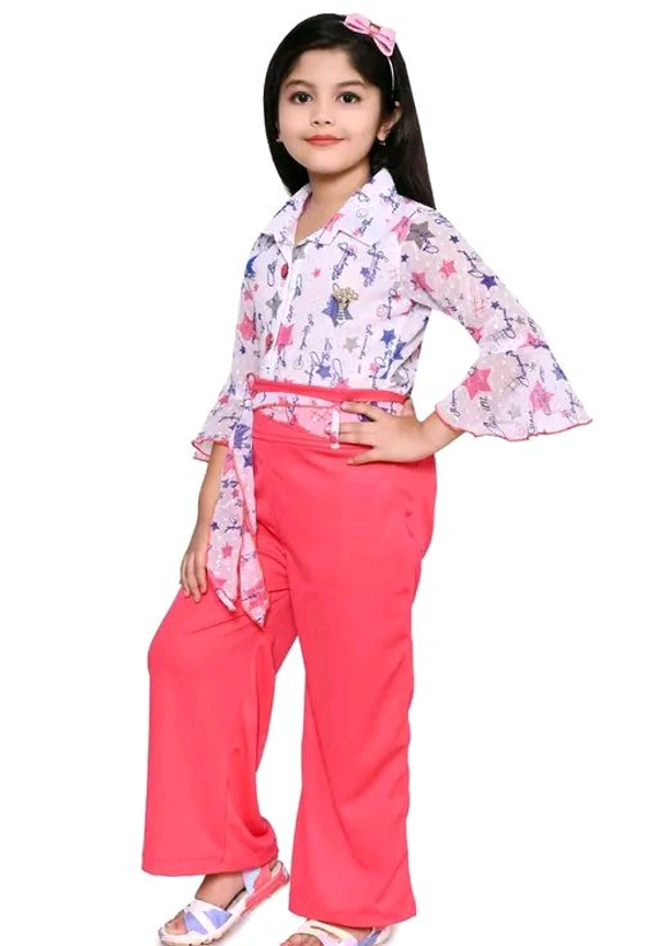 SAGUN DRESSES Chiffon Printed Top and Plazzo Top and Plazzo Sets for Kids' Perfect Party Look Dress - Red Orange, 5-6 Yr