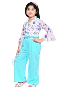 SAGUN DRESSES Chiffon Printed Top and Plazzo Top and Plazzo Sets for Kids' Perfect Party Look Dress - Green, 4-5 Yr