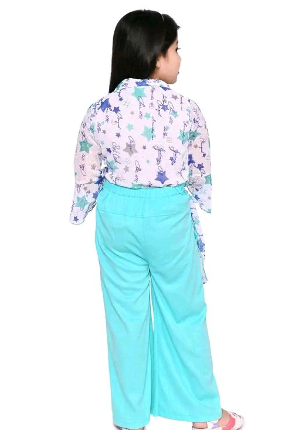 SAGUN DRESSES Chiffon Printed Top and Plazzo Top and Plazzo Sets for Kids' Perfect Party Look Dress - Green, 4-5 Yr