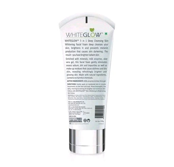 Lotus Herbals Whiteglow 3 In 1 Deep Cleaning Skin Whitening Facial Foam | Chemical Free | With Milk Enzymes & Aloe Vera Gel | For All Skin Types | 100g (Pack of 2)