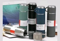 Double Wall Stainless Steel Thermo 500ml Vacuum Insulated Bottle Water Flask Gift Set with Two Cups Hot & Cold | Assorted Color | Diwali Gifts for Employees | Corporate Gift Items (MULTICOLORED)