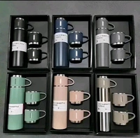 Double Wall Stainless Steel Thermo 500ml Vacuum Insulated Bottle Water Flask Gift Set with Two Cups Hot & Cold | Assorted Color | Diwali Gifts for Employees | Corporate Gift Items (MULTICOLORED)