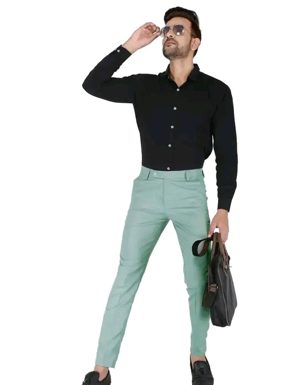 Polyester Mid Rise Formal Trousers For Men - Jungle Mist, 36