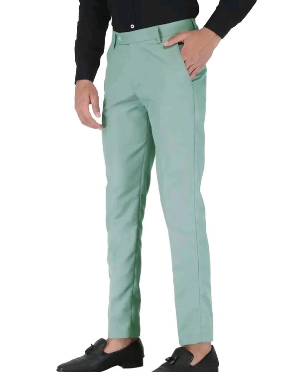 Polyester Mid Rise Formal Trousers For Men - Jungle Mist, 36