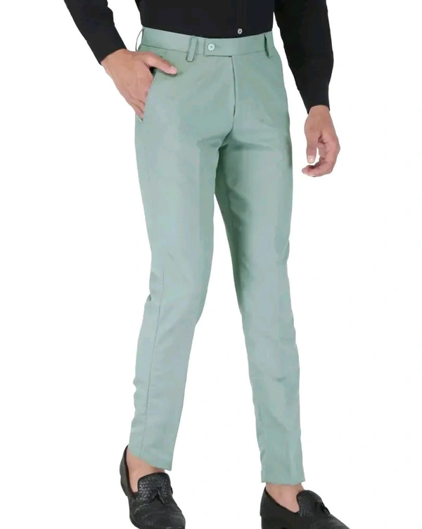 Polyester Mid Rise Formal Trousers For Men - Jungle Mist, 36