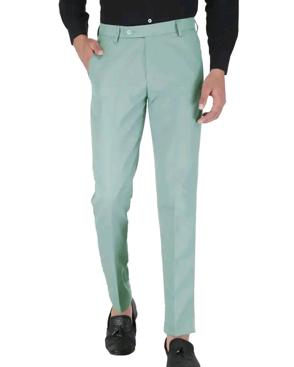 Polyester Mid Rise Formal Trousers For Men - Jungle Mist, 36