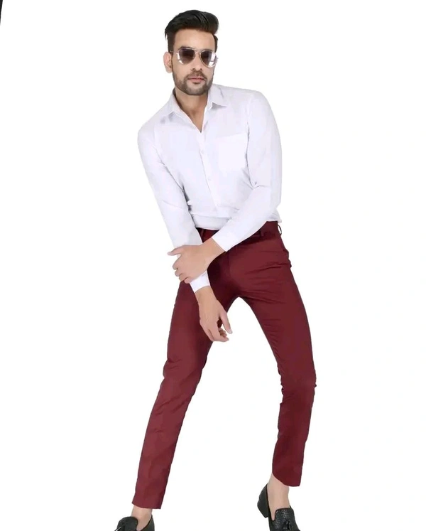 Polyester Mid Rise Formal Trousers for men - Maroon, 40