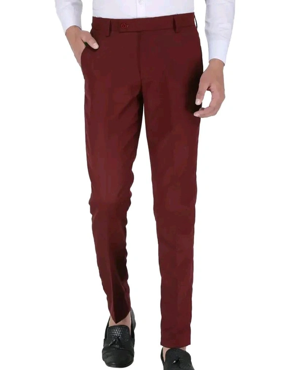 Polyester Mid Rise Formal Trousers for men - Maroon, 40