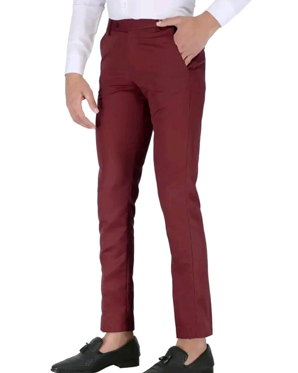Polyester Mid Rise Formal Trousers for men - Maroon, 40