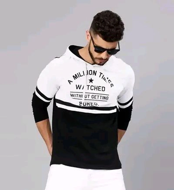 Trending Mens Full Sleeves Hooded T Shirt - White, M