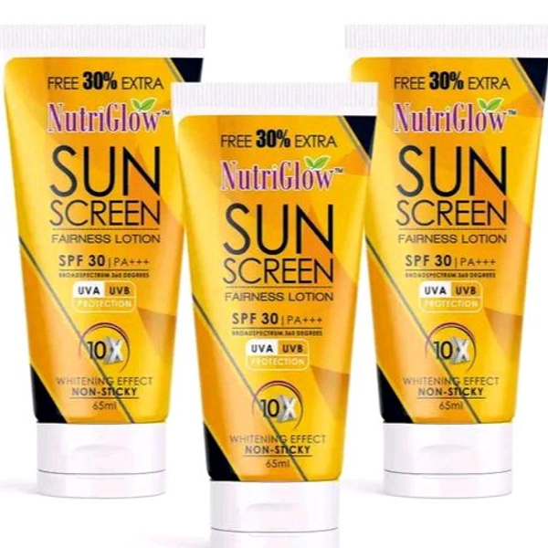 Nutriglow  Sunscreen Fairness Lotion SPF 30 PA+++ For All Skin Types, Each 65 ml (Pack of 3)