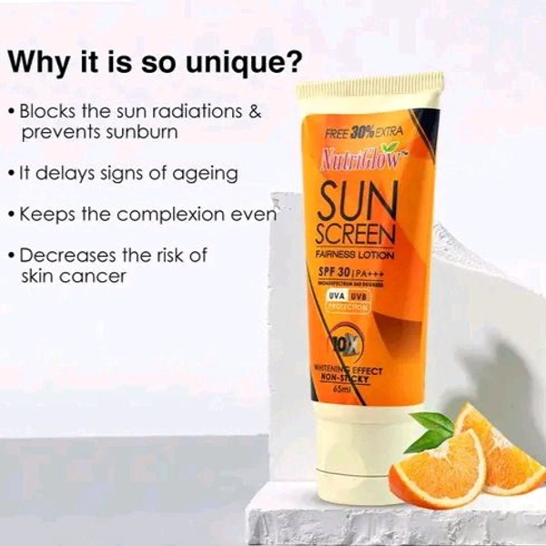 Nutriglow  Sunscreen Fairness Lotion SPF 30 PA+++ For All Skin Types, Each 65 ml (Pack of 3)