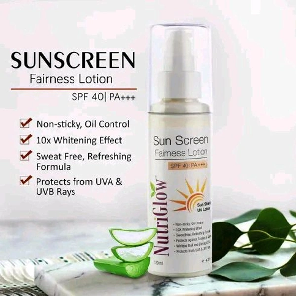 Nutriglow  NutriGlow Sunscreen Fairness Lotion SPF 40 PA+++, Non Greasy with Broad Spectrum, UVA & UVB Rays Protection, Tan Free Skin, All Skin Types 120ml